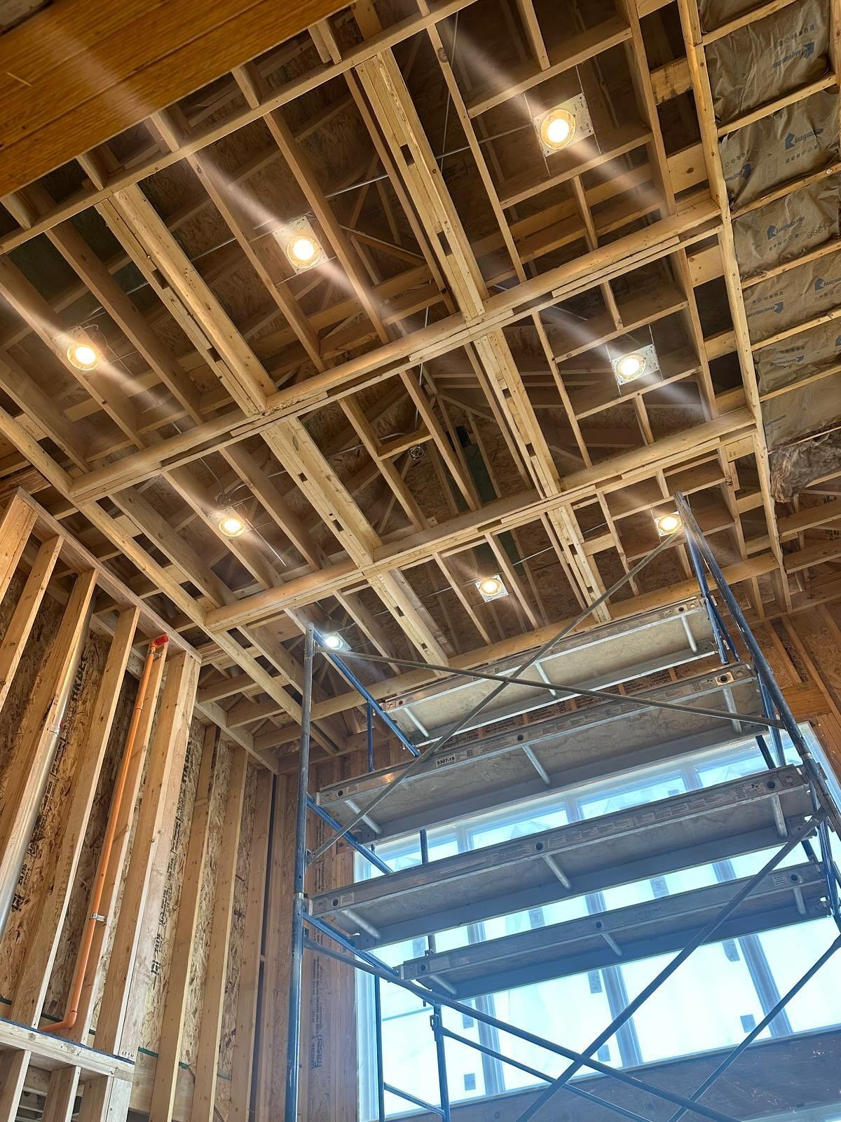 Steel framing and open stud walls before insulation